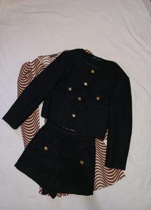 Костюм комплект юбка-шорты и пиджак твидовый актуальный в стиле old money1 фото