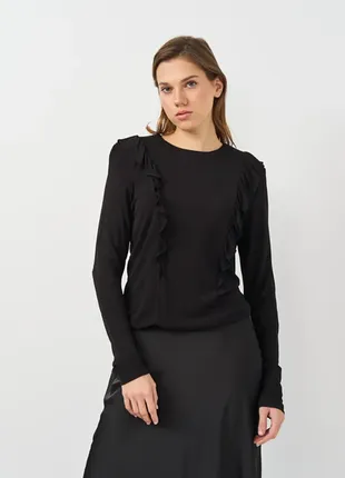 Брендовая блуза лонгслив с рюшей люкс качество от h&m в красивом изумрудном оттенке