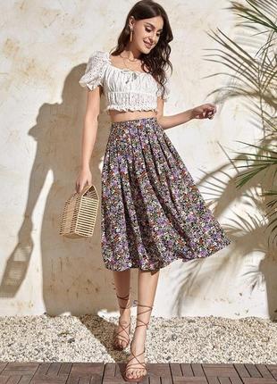 Юбка юбка миди shein в цветочный принт