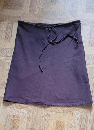 Юбка коричневая а- силуэта на кулиске до колен хлопок+ лен amisu размер s-m