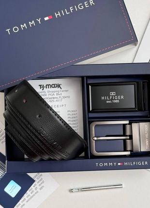 Мужской ремень mommy hilfiger с двумя пряжками черный / коричневый подарочный набор на подарок