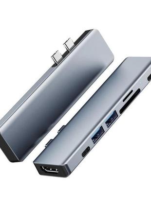 Vothoon hub usb-c адаптер для macbook pro/air hdmi 4k, usb 2.0, usb 3.0, usb-c, tf sd reader slot, usb-c pd9 фото