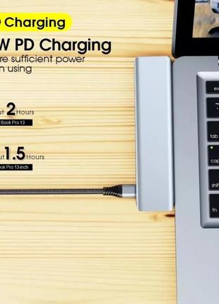 Vothoon hub usb-c адаптер для macbook pro/air hdmi 4k, usb 2.0, usb 3.0, usb-c, tf sd reader slot, usb-c pd4 фото