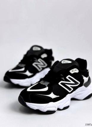 ▪️кроссовки new balance 9060 нью беланс женские белые-чёрные черные массивные сникерсы высокая массивная танкетка платформа подошва еко кожа-замша2 фото