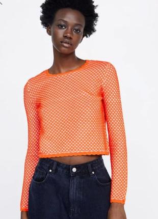 Неоновий помаранчевий оранжевий светр кроп топ сітка zara неоновый оранжевый свитер сетка у2к y2k