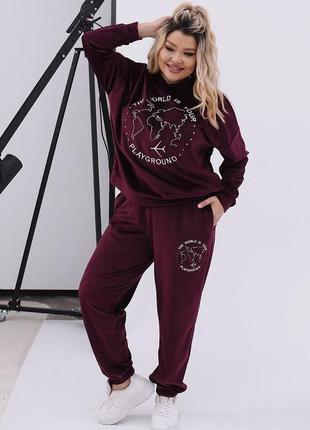 Женский велюровый костюм большого размера в расцветках рр 50-60