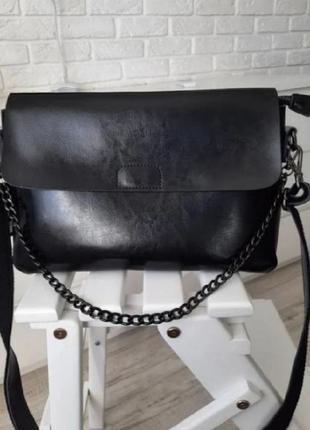 Содержание женская кожаная сумка черная на длинной ручке 🔥🔥🔥