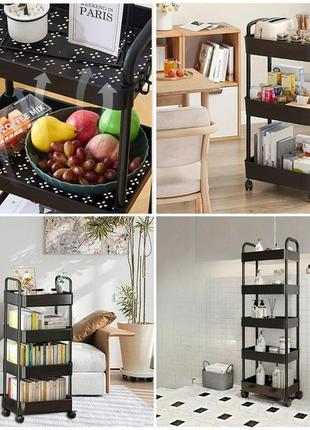 Етажерка мобільна чотириярусна універсальна пластикова чорна 41*25*101см sw-000021087 фото