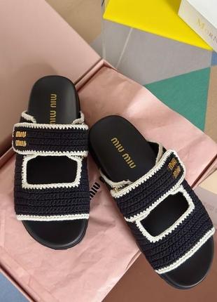 Вязаные шлепанцы тапки miu miu