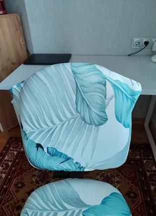 Красивый чехол из трикотажа с флористичным принтом на офисное кресло ,компьютерный стул3 фото