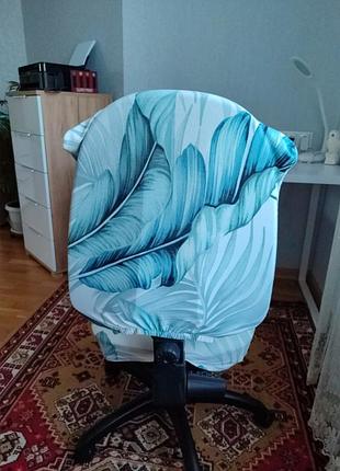 Красивый чехол из трикотажа с флористичным принтом на офисное кресло ,компьютерный стул4 фото
