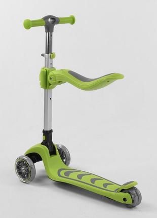 Детский самокат best scooter т-07196. складной алюминиевый руль, сидение, 4 pu колеса с подсветкой. зеленый5 фото