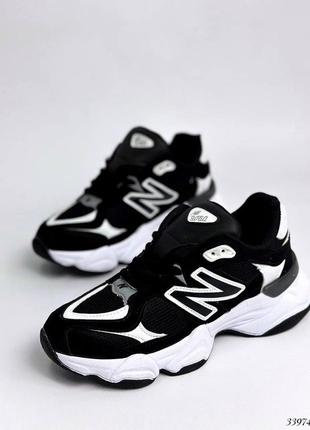 ▪️кроссовки new balance 9060 нью беланс женские белые-чёрные черные массивные сникерсы высокая массивная танкетка платформа подошва еко кожа-замша6 фото