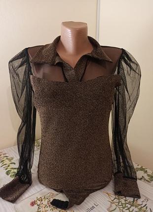 Шикарне боді з прозорими рукавами
