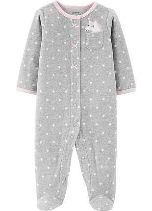 Теплий флісовий чоловічок сліп комбінезон піжама carter’s картерс для дівчинки