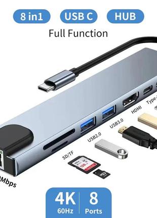 Usbhub 8 в 1 / hdmi / ethernet-rj45 / tf / sd / type-c