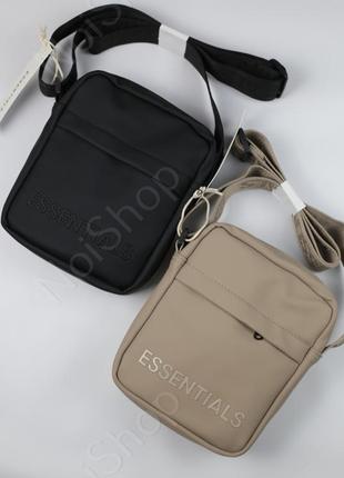 Сумка essentials чорна/бежева, барсетка сумка чоловіча/жіноча, повсякденна сумочка через плече якісна fog