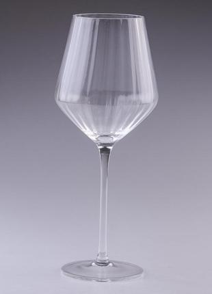 Келих для вина фігурний на ніжці прозорий ребристий набір 6 шт4 фото