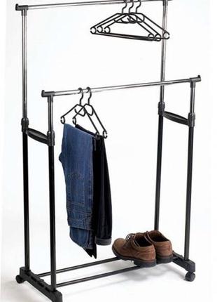 Телескопическая вешалка стойка для одежды напольная double pole черная 150*60*35 см shop