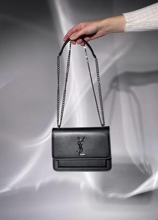 Сумка в стиле yves saint laurent medium sunset in smooth leather black/silver или gold3 фото