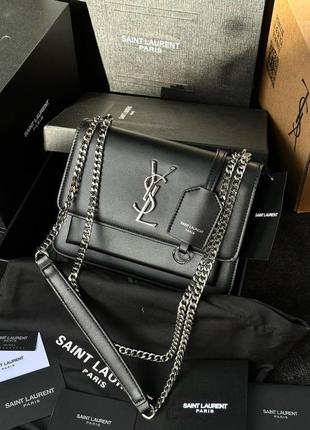 Сумка yves saint laurent medium sunset in smooth leather black/silver или gold5 фото