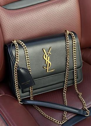 Сумка yves saint laurent medium sunset in smooth leather black/silver или gold