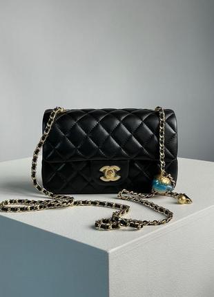 Сумка chanel classic 1.55 small single flap in black1 фото