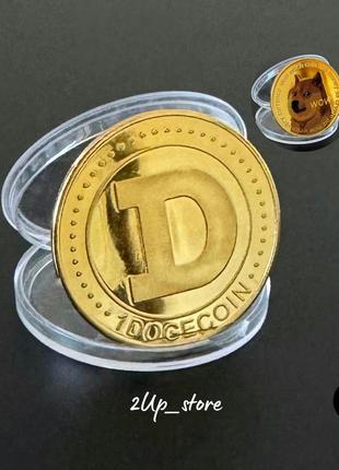 Сувенирная монета dogecoin в подарочном футляре цвета золото