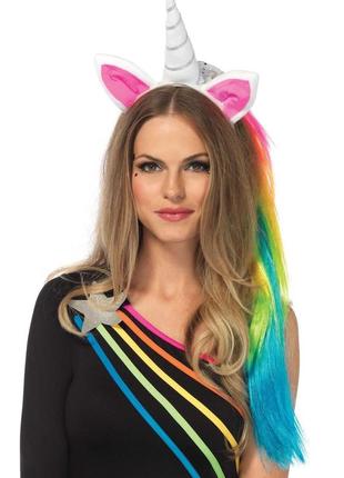 Обруч ріг єдинорога leg avenue magical unicorn headband, з райдужною гривою