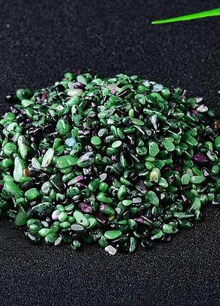 Крихта цоїзит з червоним рубіном аніоліт без отвору, галтовка з натурального каменю, ціна за 10 грам