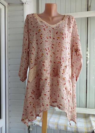 Віскозна блуза туніка з кишенями великого розміру батал