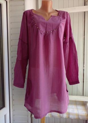 Віскозна тонка блуза туніка з кишенями великого розміру батал