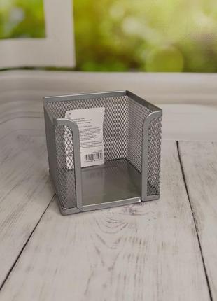 Підставка куб для паперу axent виконана з металевої сітки сірого кольору1 фото