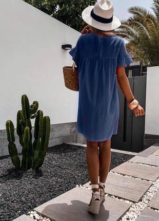 Платье женское короткое мини легкое повседневное белое синие зеленая лиловая розовая наряд...