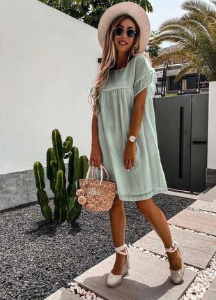 Платье женское короткое мини легкое повседневное белое синие зеленая лиловая розовая наряд...