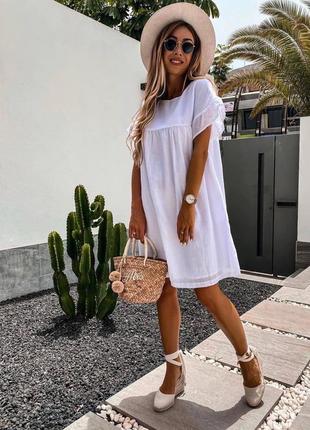 Платье женское короткое мини легкое повседневное белое синие зеленая лиловая розовая наряд...