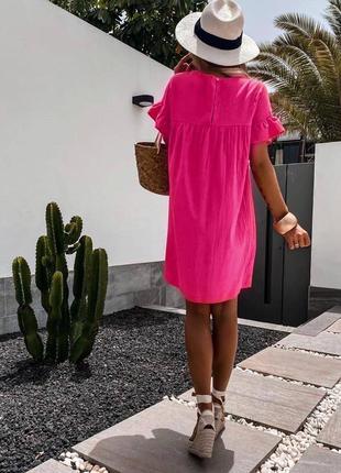 Платье женское короткое мини легкое повседневное белое синие зеленая лиловая розовая наряд...