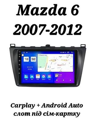 Магнитола android mazda 6 2007-2012, 4/64, 8 ядер, carplay, слот под сим-карту + рамка!