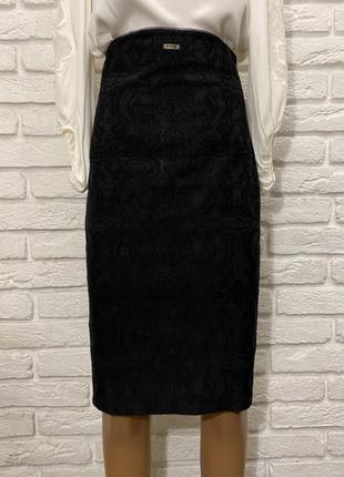 Итальянская 🇮🇹 artigli жаккардовая чёрная прямая юбка карандаш с завышенной талией7 фото