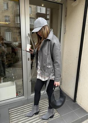 Удлиненная винтажная потерта серая косуха zara оверсайз с м л