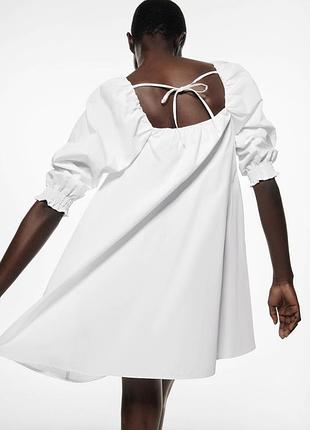 Белоснежное пышное мини-платье zara фасона baby doll трапецией5 фото