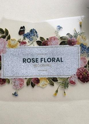 Термоаппликация, наклейка на одежду  надпись в рамке rose floral blooming 13x9 см