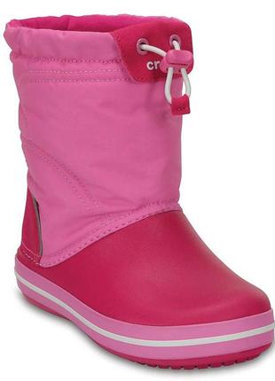 Crocs крокс детские зимние ботинки сапоги crocband lodgepoint snow boots pink candy pink party pink