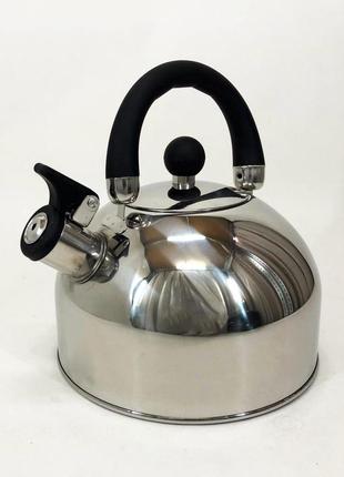 Чайник unique со свистком un-5302 2,5л, красивый чайник для газовой плиты, чайник на плиту. цвет: черный7 фото
