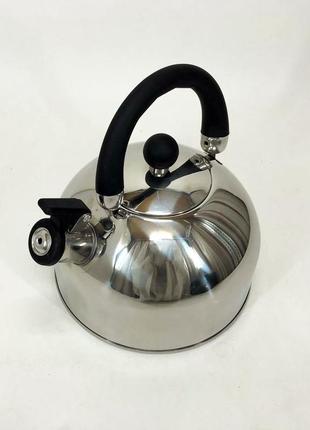 Чайник unique со свистком un-5302 2,5л, красивый чайник для газовой плиты, чайник на плиту. цвет: черный8 фото