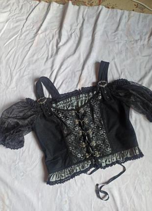 Country блуза баварская лен органза кружево