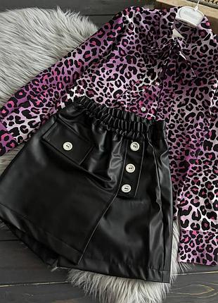 Костюм комплект блузка леопард и юбка-шорты