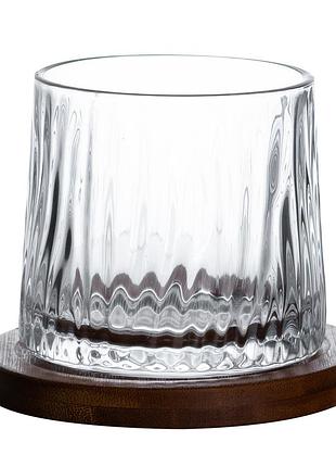 Стакан для виски dorf 300 мл jiga rotating rocks glass с деревянной подставкой2 фото