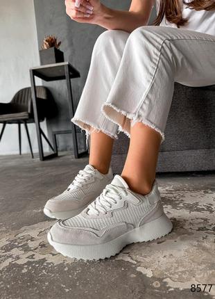 Кроссовки женские saul белые + беж, натуральная кожа