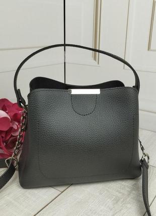 Жіноча стильна та якісна сумка зі штучної шкіри чорна3 фото